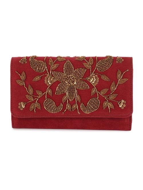 maroon embroidered regular clutch - 18319601 - Very Small Image - 1