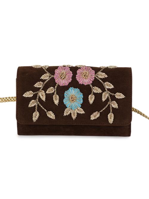 brown embroidered regular clutch - 18319604 - Very Small Image - 1