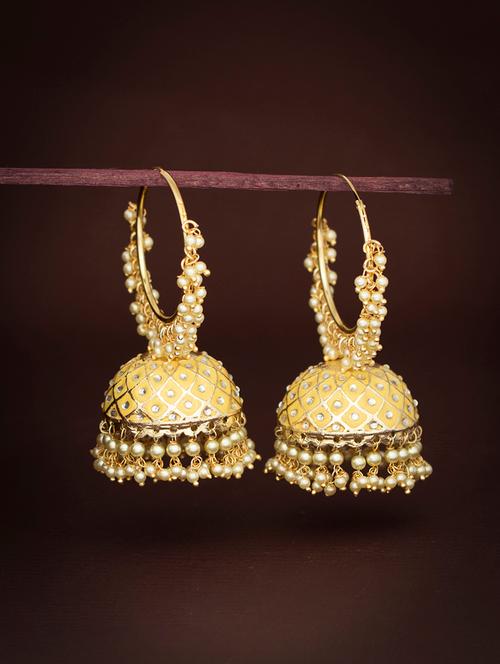 yellow metal jhumka earring - 18319967 - Very Small Image - 1