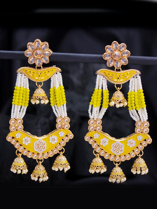 yellow metal jhumka earring - 18320027 - Very Small Image - 1