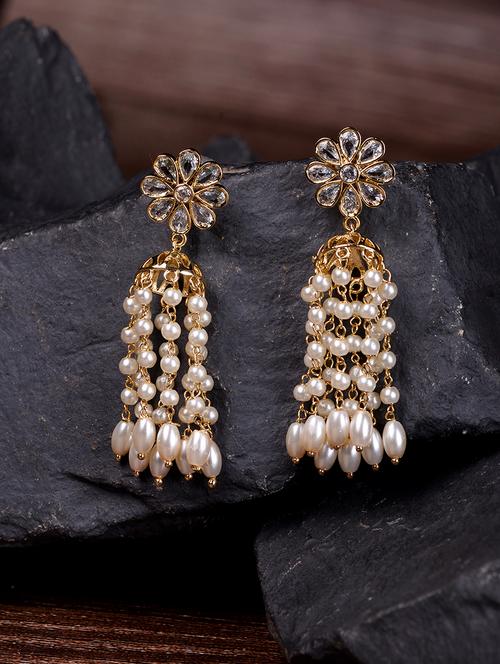 white brass jhumka earring - 18321068 - Very Small Image - 1