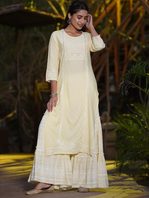 yellow rayon kurta palazzo  set - 18321382 - Very Small Image - 1