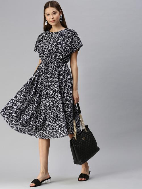 round neck printed a-line dress - 18321846 - Very Small Image - 1