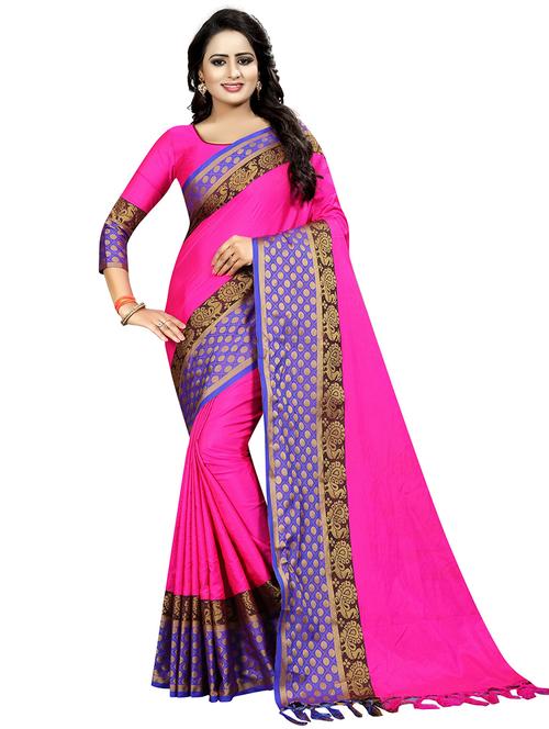 women's bordered pink colored saree with blouse - 18322045 - Very Small Image - 1