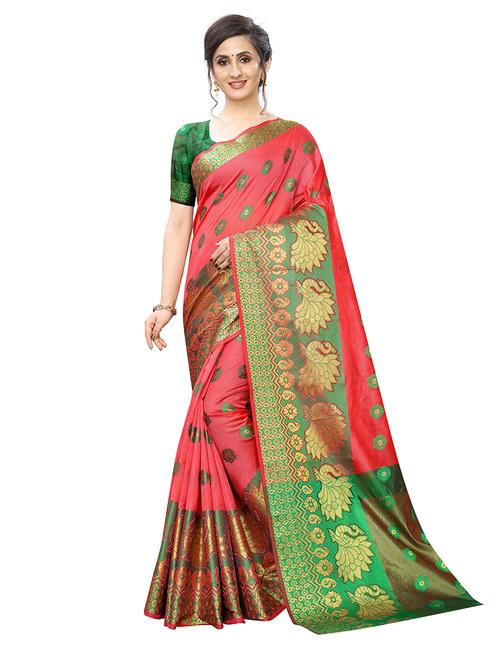 women's self design peach colored saree with blouse - 18322122 - Very Small Image - 1