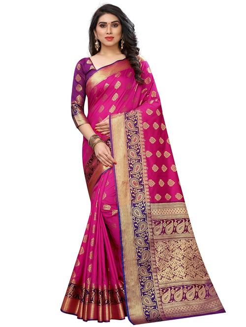 women's self design magenta colored saree with blouse - 18322135 - Very Small Image - 1