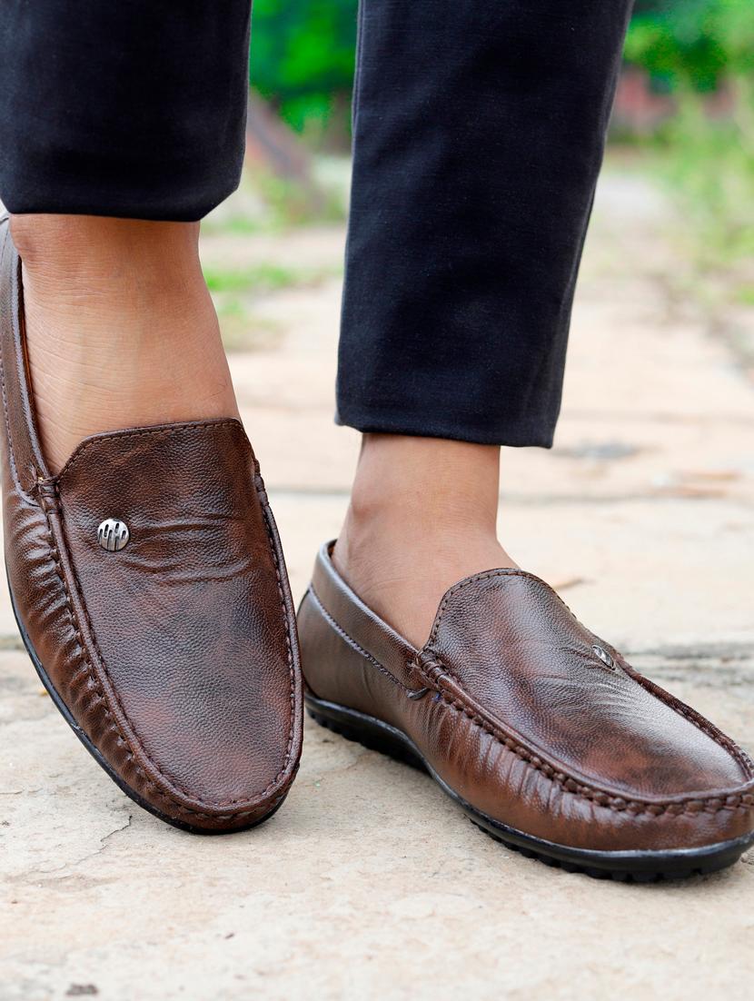 brown synthetic slip on loafers - 18322517 - Standard Image - 3