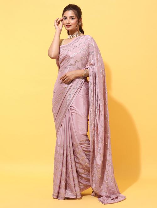 lavender embroidered saree with blouse - 18322930 - Very Small Image - 1