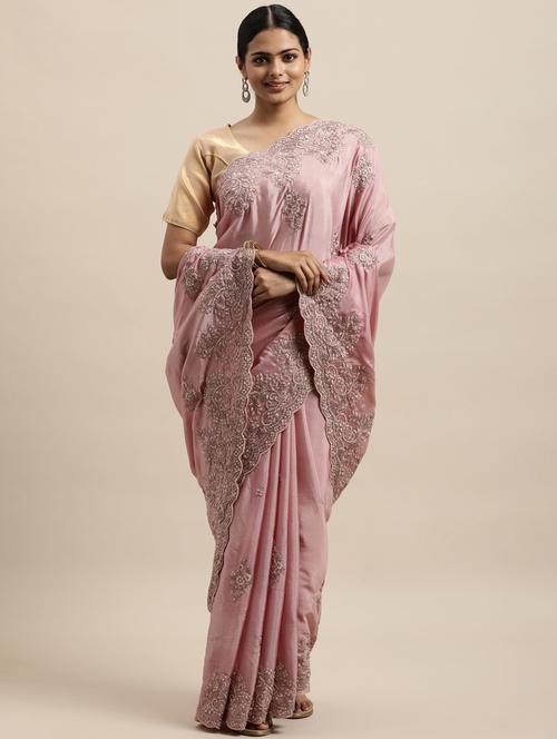 pink chiffon embroidered saree with blouse - 18323137 - Very Small Image - 1