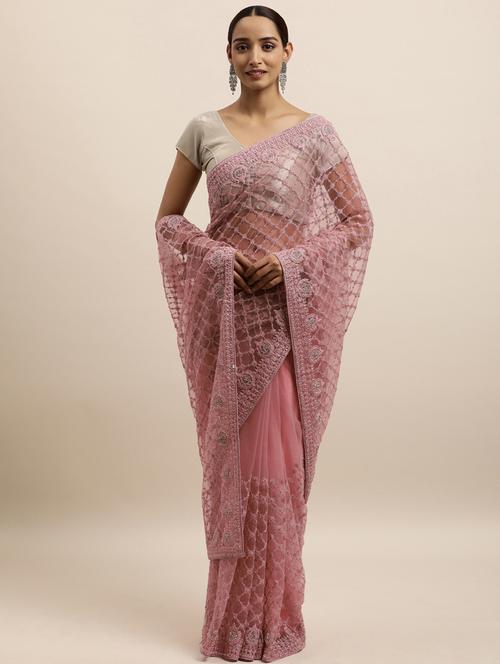 pink net embroidered saree with blouse - 18323211 - Very Small Image - 1