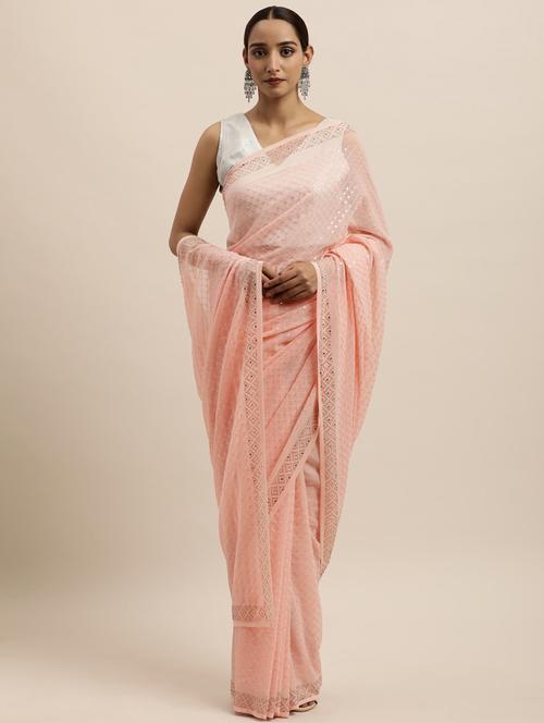 peach georgette embroidered saree - 18323235 - Very Small Image - 1