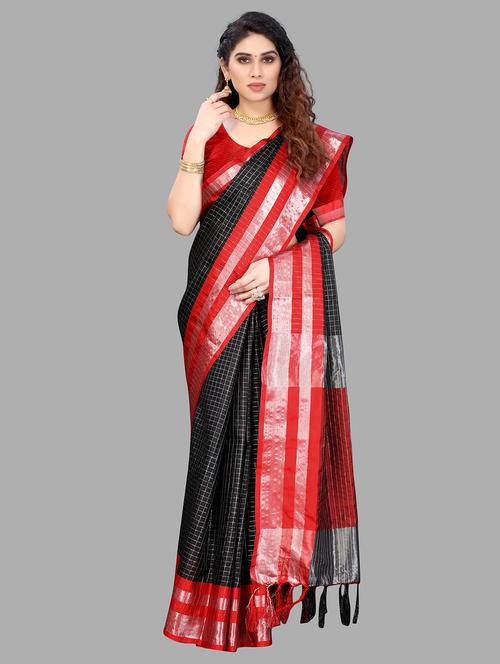black cotton kanjivaram saree with blouse - 18323839 - Very Small Image - 1