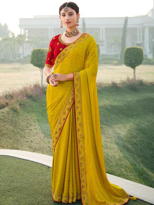 yellow chiffon embroidered saree - 18323856 - Very Small Image - 1