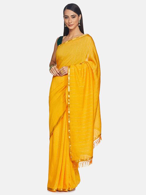 yellow striped sequined saree  - 18324428 - Very Small Image - 1