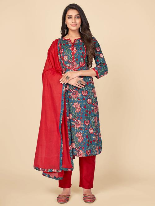 blue cotton suit  set - 18325299 - Very Small Image - 1