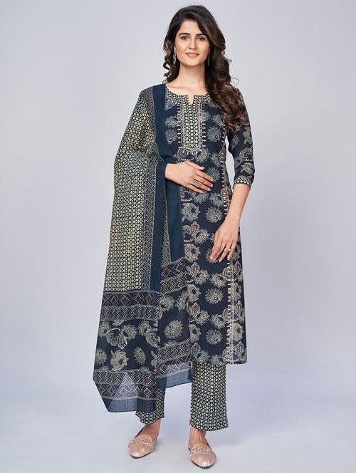 Blue Printed Suit Set - 18325476 - Very Small Image - 1