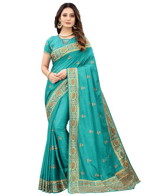Blue Silk Blend Saree With Blouse - 18325947 - Very Small Image - 1