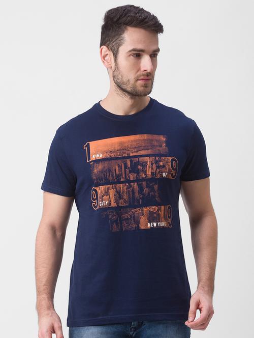 navy blue chest print t-shirt - 18326080 - Very Small Image - 1