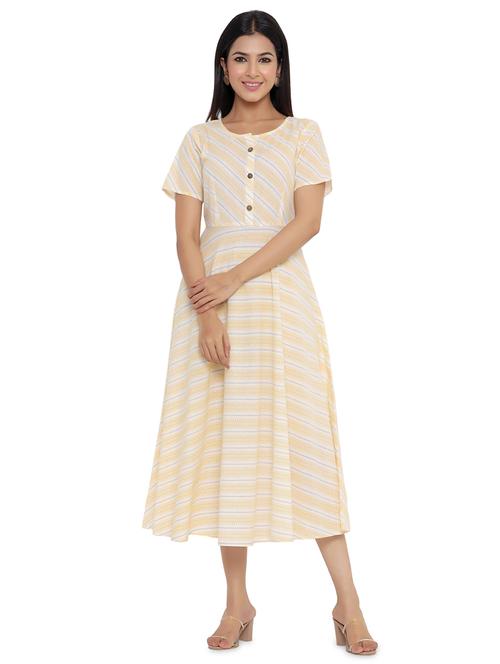 yelllow printed flared dress - 18326196 - Very Small Image - 1