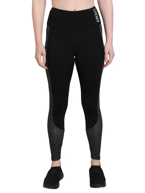 black printed ankle length active wear tights - 18326625 - Very Small Image - 1