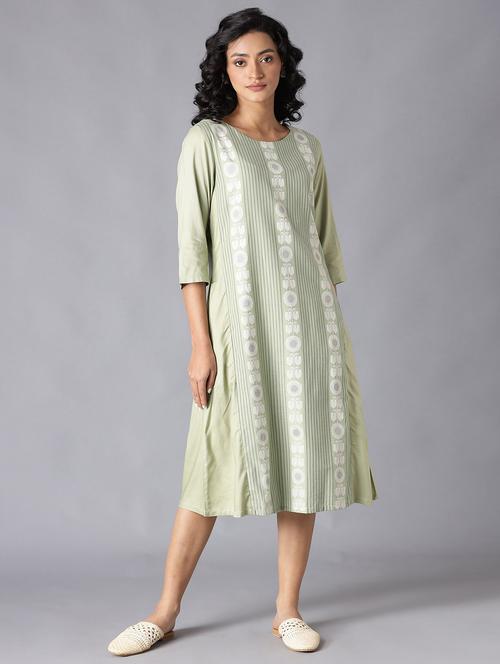 green printed a-line ethnic dress - 18327017 - Very Small Image - 1