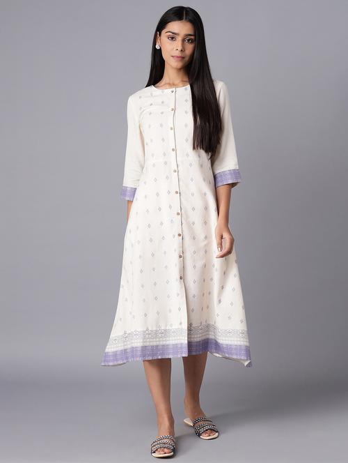 white printed flared ethnic dress - 18327102 - Very Small Image - 1