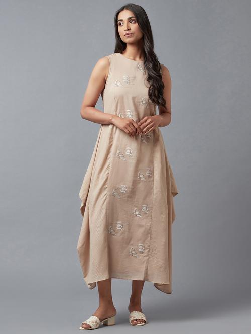 beige embroidered flared ethnic dress - 18327116 - Very Small Image - 1