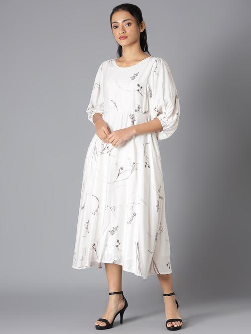 beige floral flared ethnic dress - 18327130 - Very Small Image - 1