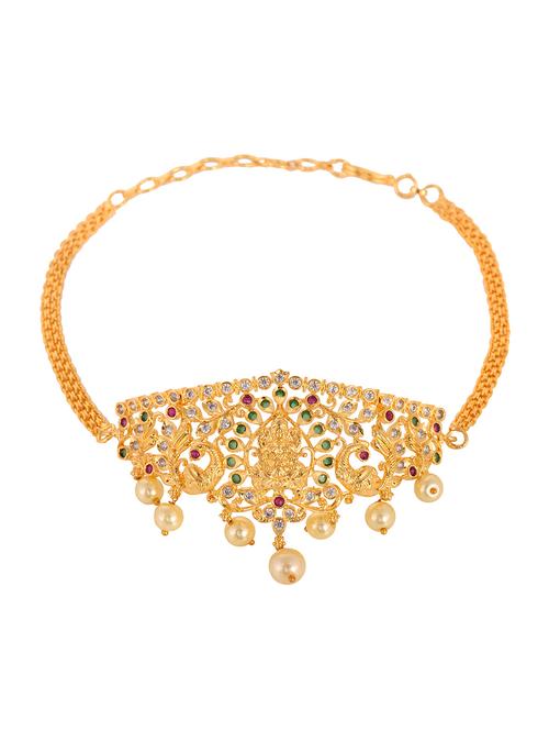 gold plated white ad studded temple motif armlet bracelet - 18327146 - Very Small Image - 1