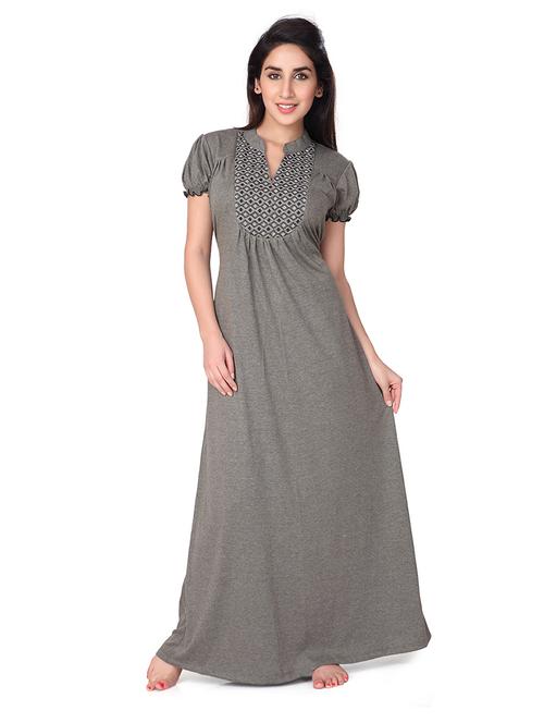 mandarin neck embroidered detail nighty  - 18327284 - Very Small Image - 1