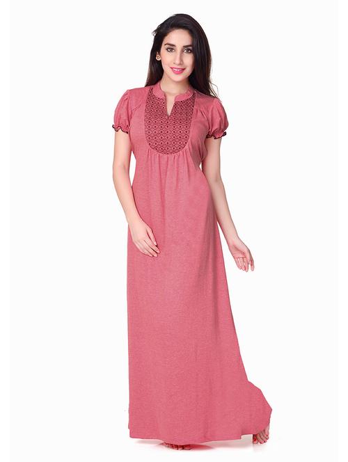 pink mandarin neck embroidered detail nighty  - 18327286 - Very Small Image - 1