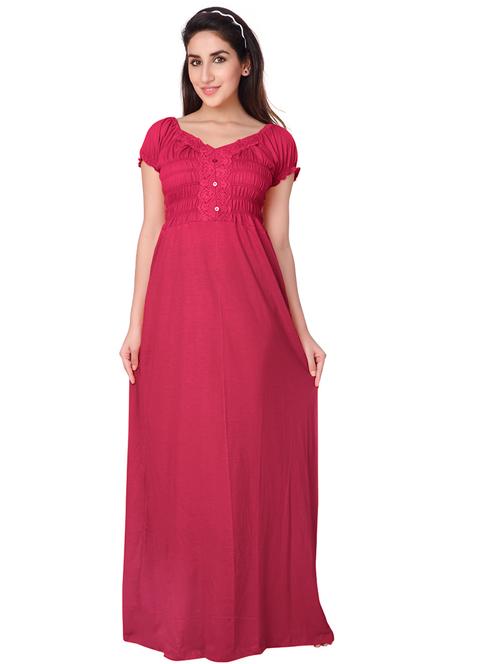 v-neck solid nighty  - 18327320 - Very Small Image - 1