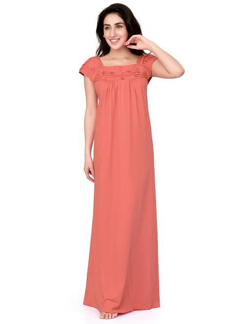 solid orange square neck nighty  - 18327368 - Very Small Image - 1