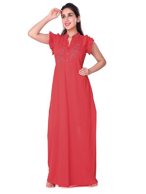 mandarin neck embroidered detail nighty  - 18327411 - Very Small Image - 1