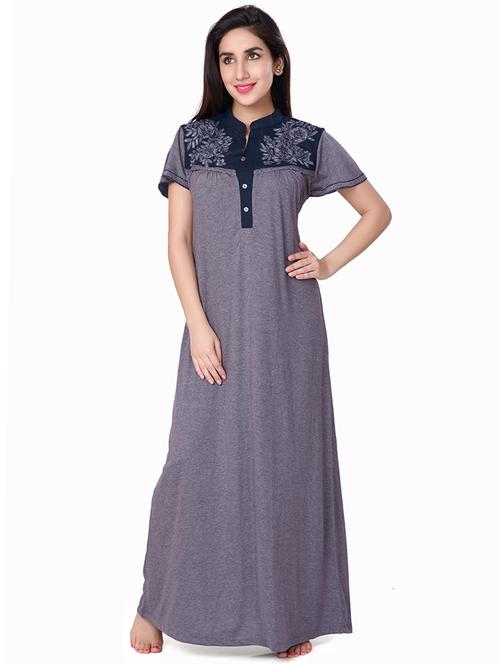 mandarin neck embroidered detail nighty  - 18327537 - Very Small Image - 1