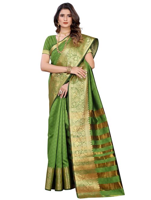 green kanjivaram saree with blouse - 18327759 - Very Small Image - 1