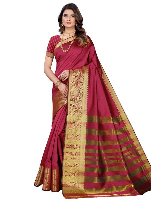 red cotton kanjivaram saree with blouse - 18327760 - Very Small Image - 1