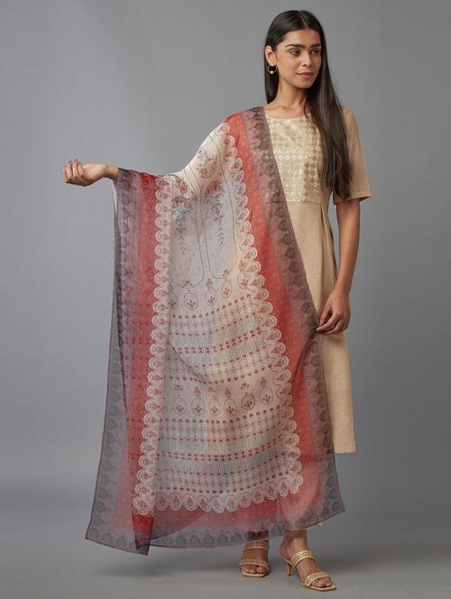 white polyester dupatta - 18328197 - Very Small Image - 1