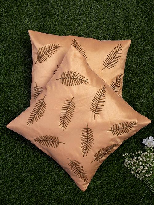 alina decor peach embroidered set of 2 cushion covers - 18328457 - Very Small Image - 1