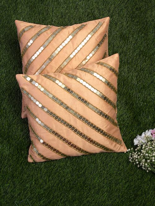 alina decor peach embroidered set of 2 cushion covers - 18328471 - Very Small Image - 1