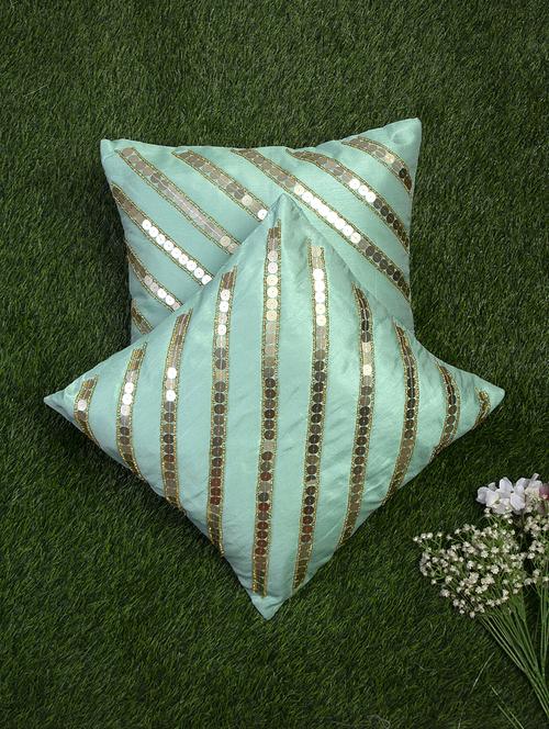 alina decor sea green embroidered set of 2 cushion covers - 18328479 - Very Small Image - 1
