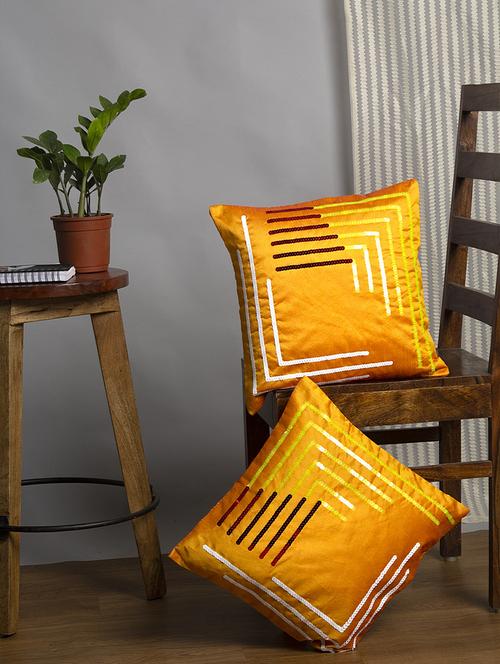 alina decor yellow embroidered set of 2 cushion covers - 18328483 - Very Small Image - 1