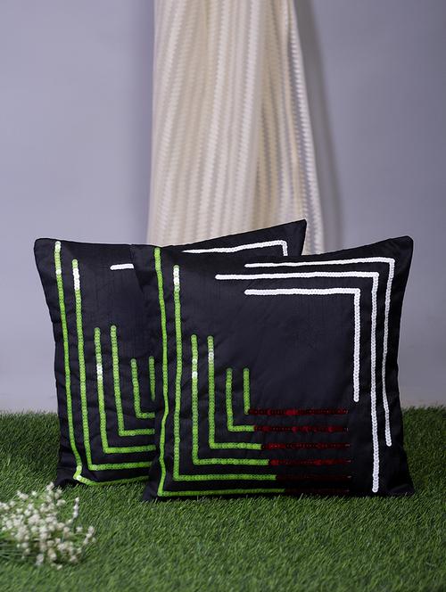 alina decor black embroidered set of 2 cushion covers - 18328485 - Very Small Image - 1