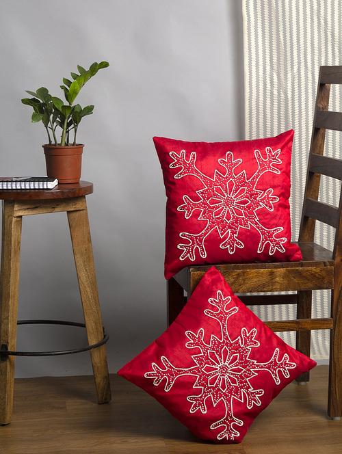 alina decor red embroidered set of 2 cushion covers - 18328507 - Very Small Image - 1
