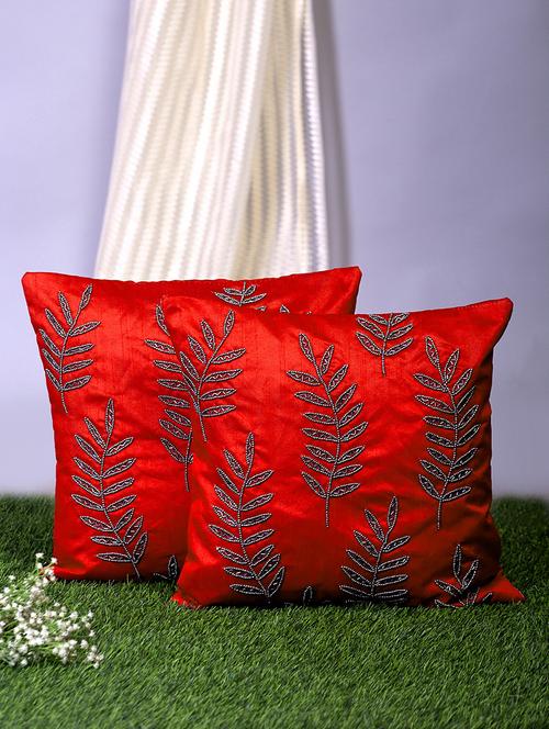 alina decor red embroidered set of 2 cushion covers - 18328510 - Very Small Image - 1