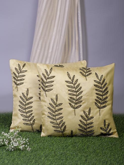 alina decor beige embroidered set of 2 cushion covers - 18328512 - Very Small Image - 1