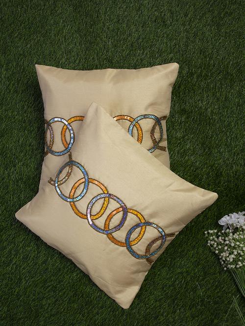 alina decor beige embroidered set of 2 cushion covers - 18328519 - Very Small Image - 1