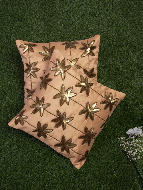 alina decor peach embroidered set of 2 cushion covers - 18328545 - Very Small Image - 1