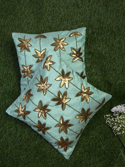 alina decor sea green embroidered set of 2 cushion covers - 18328547 - Very Small Image - 1