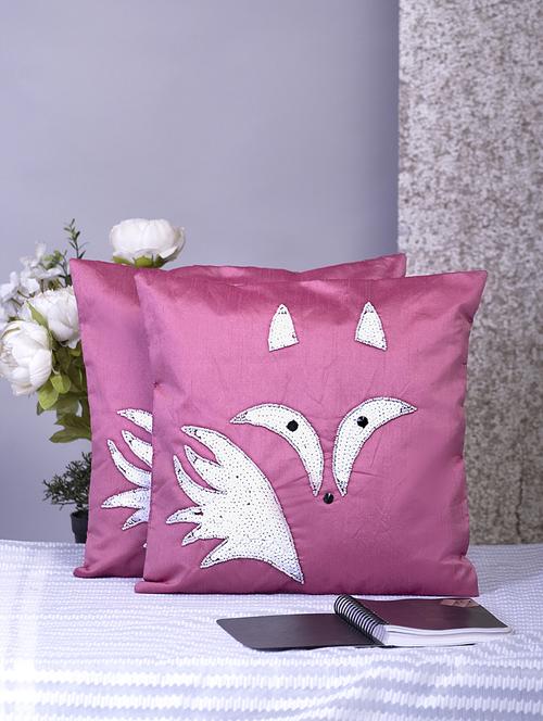 alina decor pink embroidered set of 2 cushion covers - 18328570 - Very Small Image - 1